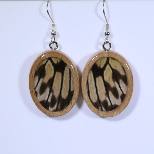 51609 - Real Butterfly Wing Jewelry - Earrings - Medium - Tan Wood - Oval - Plain -  Paper Kite