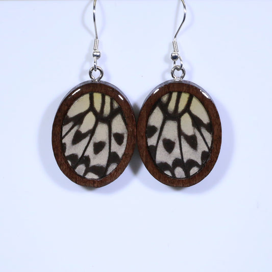 51709 - Real Butterfly Wing Jewelry - Earrings - Medium - Dark Wood - Oval - Plain - Paper Kite