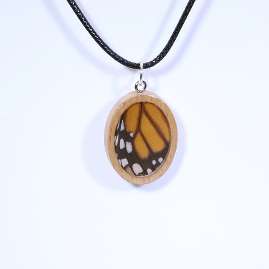 52604 - Real Butterfly Wing Jewelry - Pendant - Tan Wood - Oval - Plain - Monarch