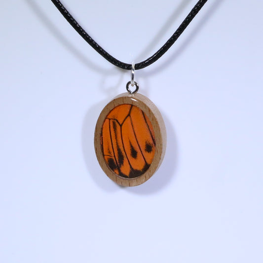 52605 - Real Butterfly Wing Jewelry - Pendant - Tan Wood - Oval - Plain -  Hebomia - Orange
