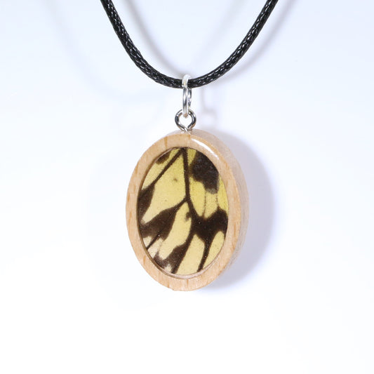 52609 - Real Butterfly Wing Jewelry - Pendant - Tan Wood - Oval - Plain - Paper Kite