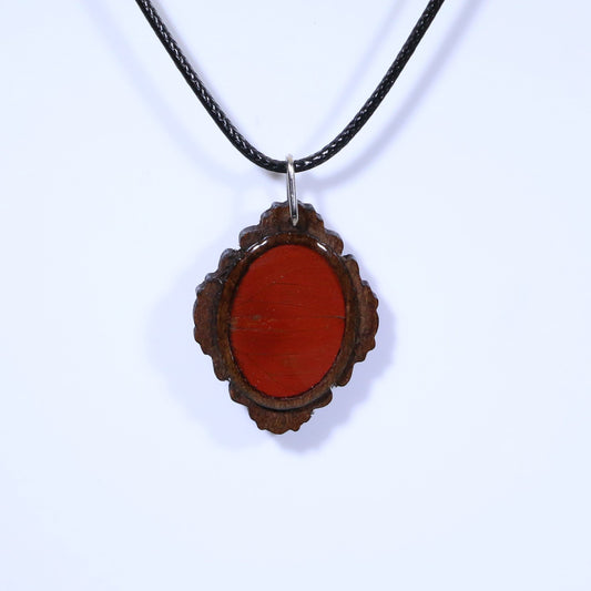 52718 - Real Butterfly Wing Jewelry - Pendant - Dark Wood - Oval - Filigree - Red Glider