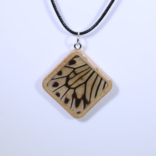 52909 - Real Butterfly Wing Jewelry - Pendant - Tan Wood - Large - Diamond Shape - Paper Kite