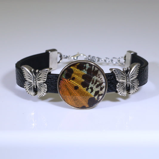 53102 - Real Butterfly Wing Jewelry - Bracelets - Round - Large - Butterfly Charms - Sunset Moth - Orange