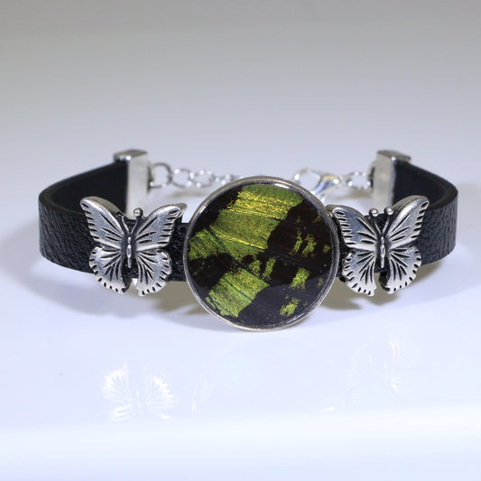 53103 - Real Butterfly Wing Jewelry - Bracelets - Round - Large - Butterfly Charms - Sunset Moth - Green