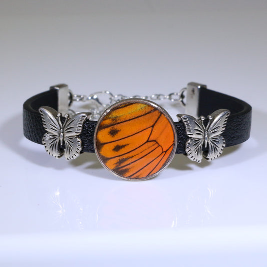 53105 - Real Butterfly Wing Jewelry - Bracelets - Round - Large - Butterfly Charms - Hebomia - Orange