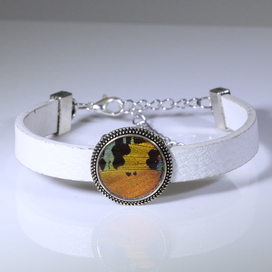 53302 - Real Butterfly Wing Jewelry - Bracelets - Round - Small - White - Sunset Moth - Orange