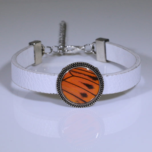 53305 - Real Butterfly Wing Jewelry - Bracelets - Round - Small - White - Hebomia - Orange