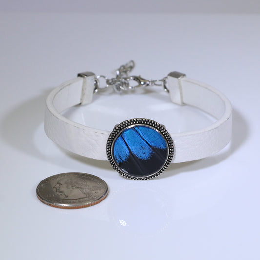 53307 - Real Butterfly Wing Jewelry - Bracelets - Round - Small - White - Blue Mountain Swallowtail