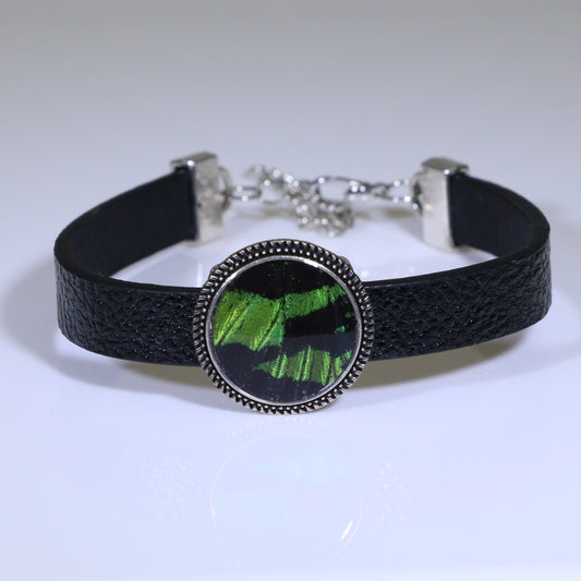 53403 - Real Butterfly Wing Jewelry - Bracelets - Round - Small - Black - Sunset Moth - Green