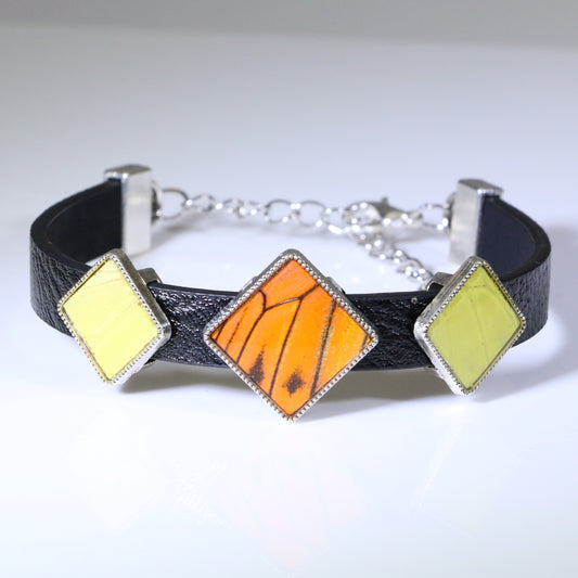53605 - Real Butterfly Wing Jewelry - Bracelets - 3 Settings - 1 Large - 2 Small - Diamond Shape - Hebomia