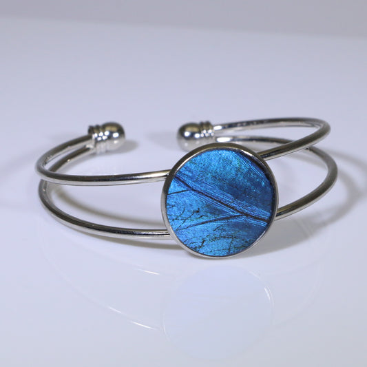 53801 - Real Butterfly Wing Jewelry - Cuff Bracelet - Silver-Plated - 20mm - Blue Morpho