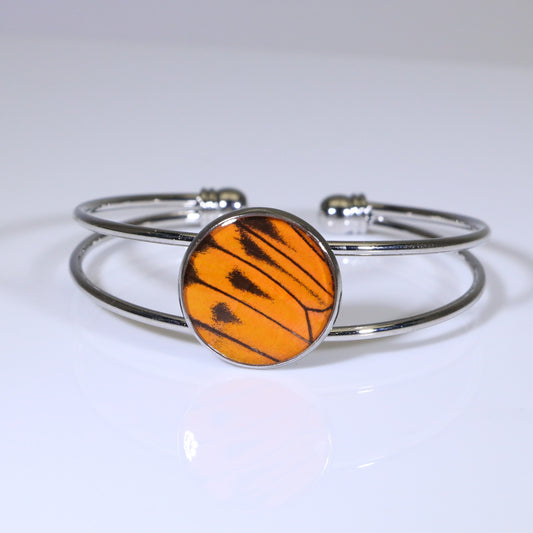 53805 - Real Butterfly Wing Jewelry - Cuff Bracelet - Silver-Plated - 20mm - Hebomia - Orange