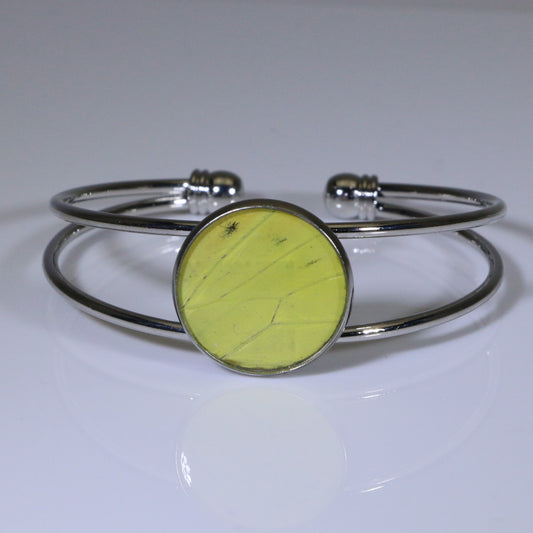53806 - Real Butterfly Wing Jewelry - Cuff Bracelet - Silver-Plated - 20mm - Hebomia - Yellow
