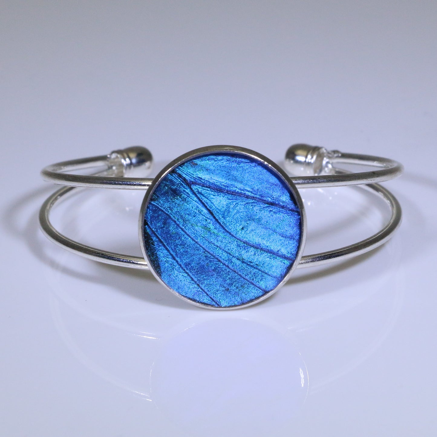 53901 - Real Butterfly Wing Jewelry - Cuff Bracelet - 25mm - Silver-Plated - Blue Morpho