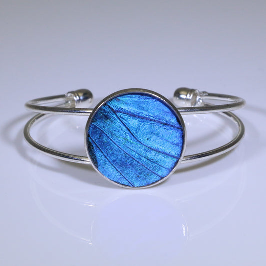 53901 - Real Butterfly Wing Jewelry - Cuff Bracelet - 25mm - Silver-Plated - Blue Morpho