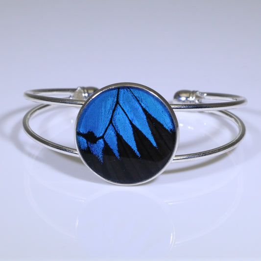 53907 - Real Butterfly Wing Jewelry - Cuff Bracelet - 25mm - Silver-Plated - Blue Mountain Swallowtail