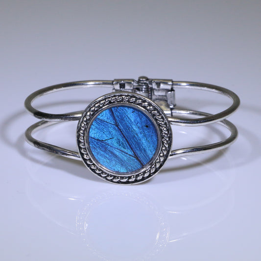 53951 - Real Butterfly Wing Jewelry - Cuff Bracelet - 25mm - Silver-Plated - Hinged Back - Blue Morpho