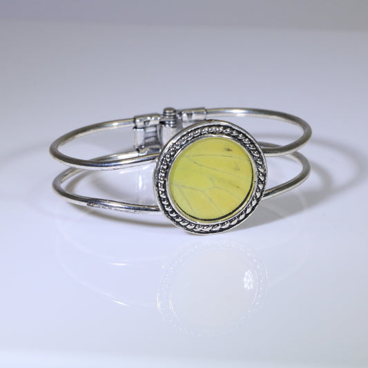 53956 - Real Butterfly Wing Jewelry - Cuff Bracelet - 25mm - Silver-Plated - Hinged Back - Hebomia - Yellow