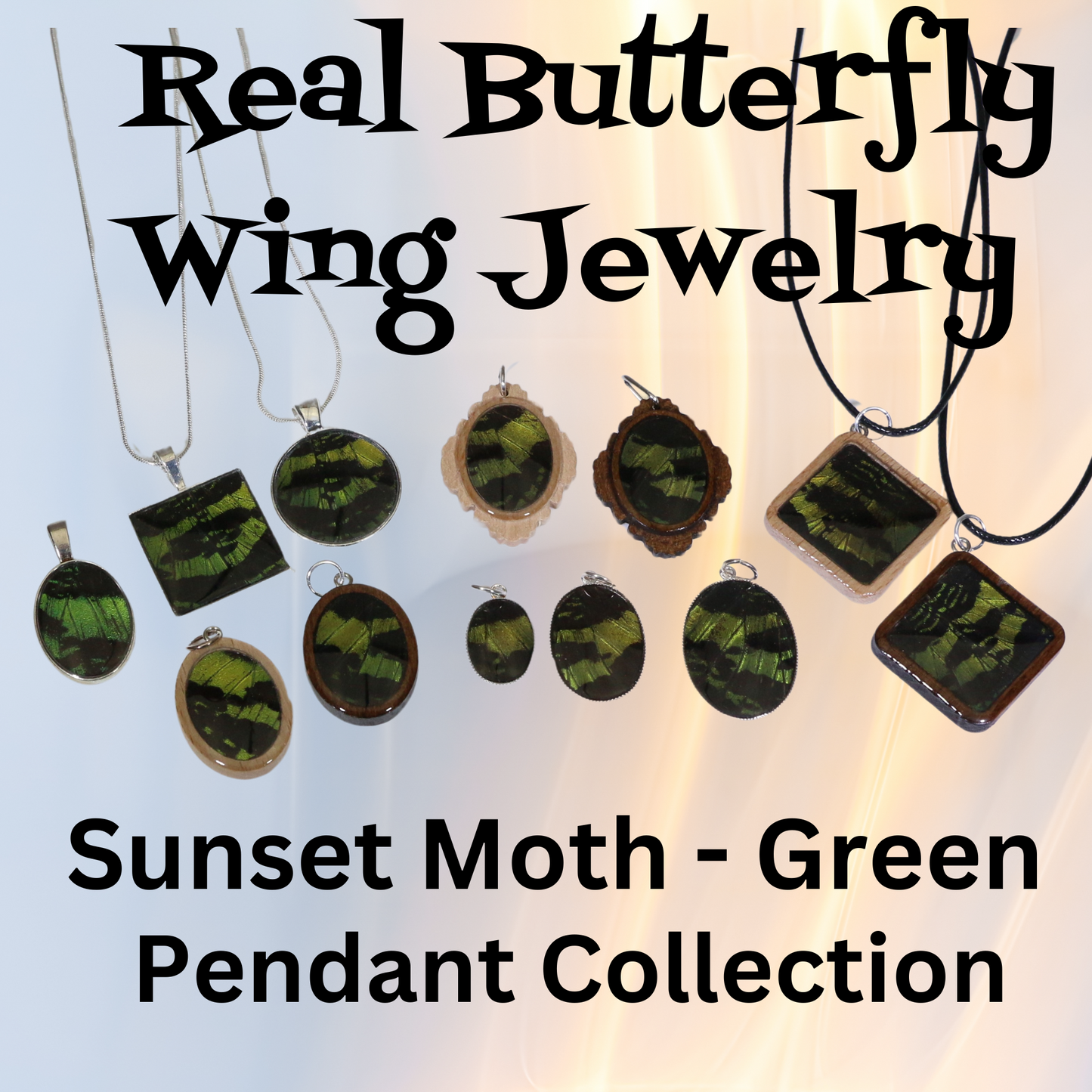 52003 - Real Butterfly Wing Jewelry - Pendant Collection - Sunset Moth - Green