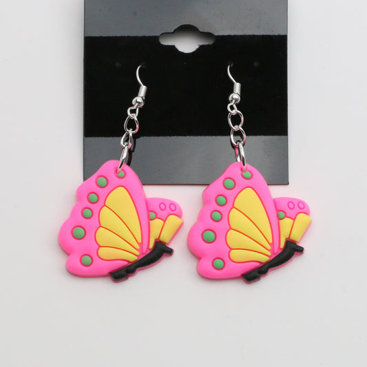 8100101E - Charm - Earrings - Butterfly - Pink / Yellow