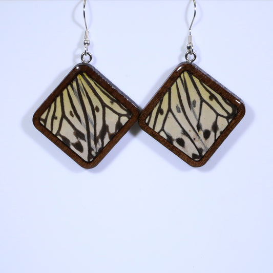 51859 - Real Butterfly Wing Jewelry - Earrings - Large - Dark Wood - Diamond Shape - Paper Kite