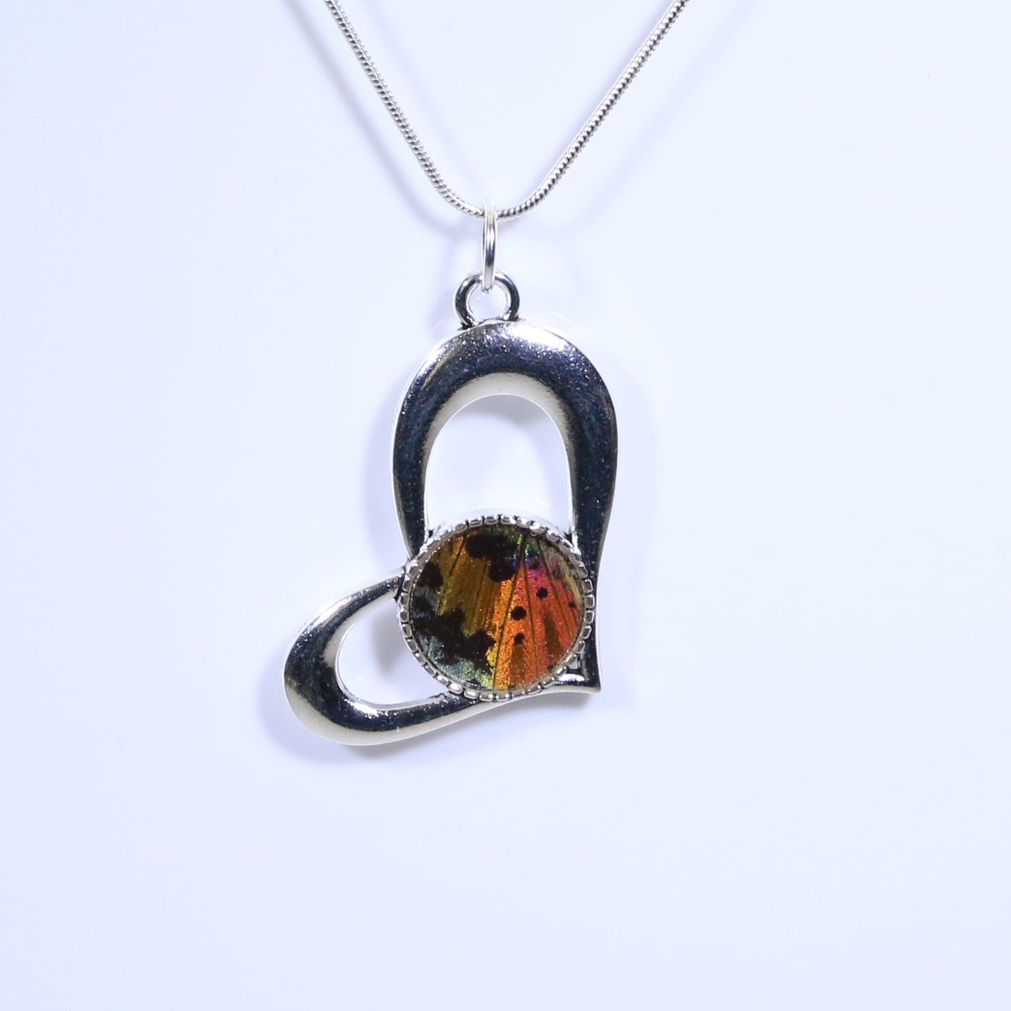 52402 - Real Butterfly Wing Jewelry - Pendant - Heart-Shaped - Sunset Moth - Orange
