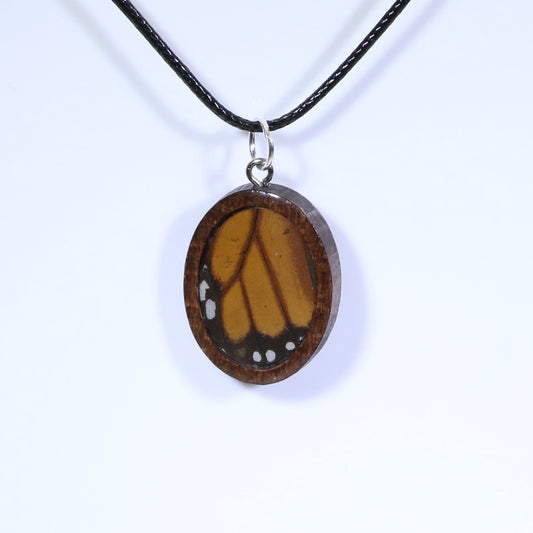 52614 - Real Butterfly Wing Jewelry - Pendant - Dark Wood - Oval - Plain - Monarch