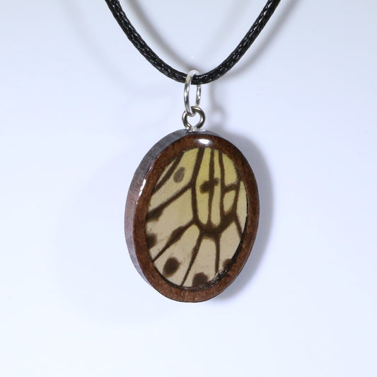 52619 - Real Butterfly Wing Jewelry - Pendant - Dark Wood - Oval - Plain - Paper Kite