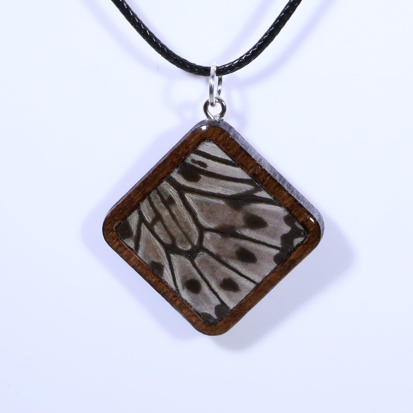 52919 - Real Butterfly Wing Jewelry - Pendant - Dark Wood - Large - Diamond Shape - Paper Kite