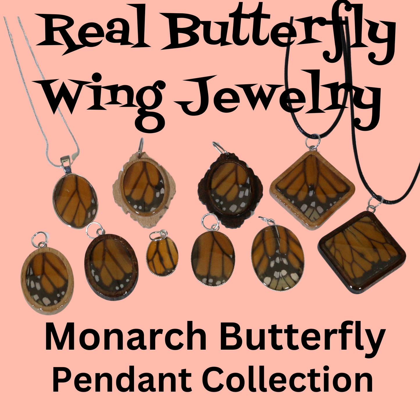 52004 - Real Butterfly Wing Jewelry - Pendant Collection - Monarch Butterfly