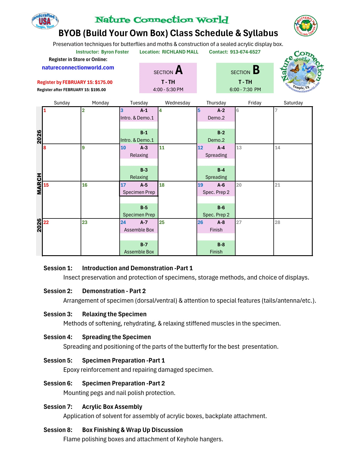 Build Your Own Box Classes - Beginners Class  - Tuesday - Thursday Afternoon - March 3,2026 - March 26,2026